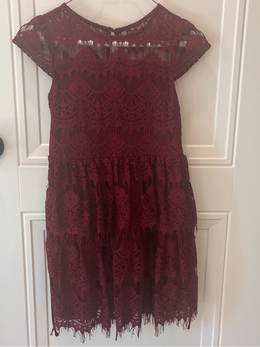 Burgundy Lace Tiered Dress